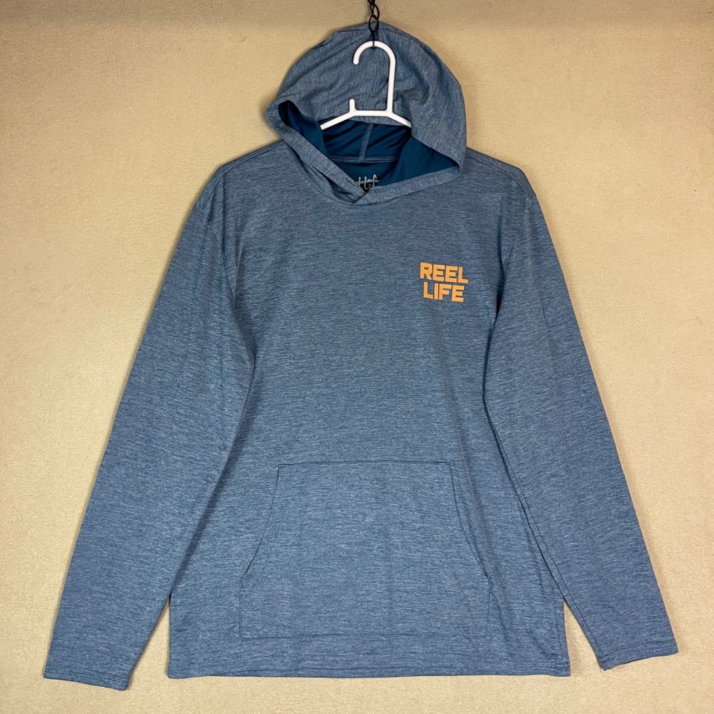 Reel Life Paddle Club Hoodie Fishing Long Sleeve‎ Pullover Blue Large
